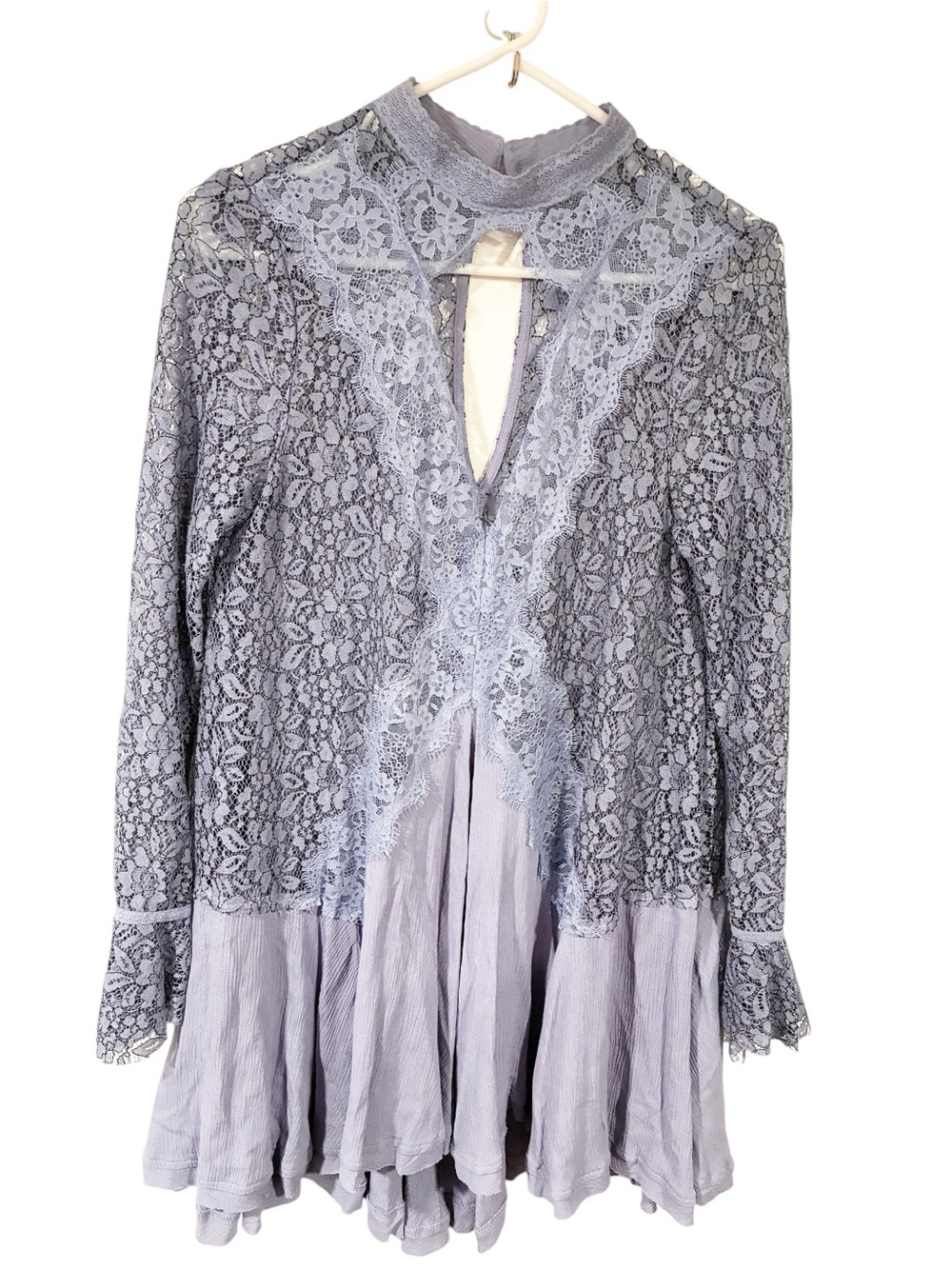 FREE‎ PEOPLE TELL TALE MOCK CUTOUT LACE TUNIC MINI DRESS Light Purple Size Small